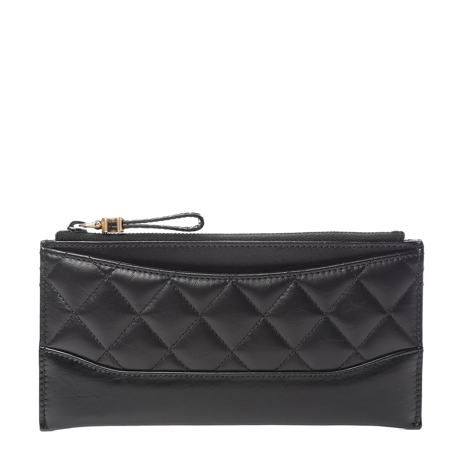 Aged Calfskin Quilted Gabrielle Zip Pouch Black