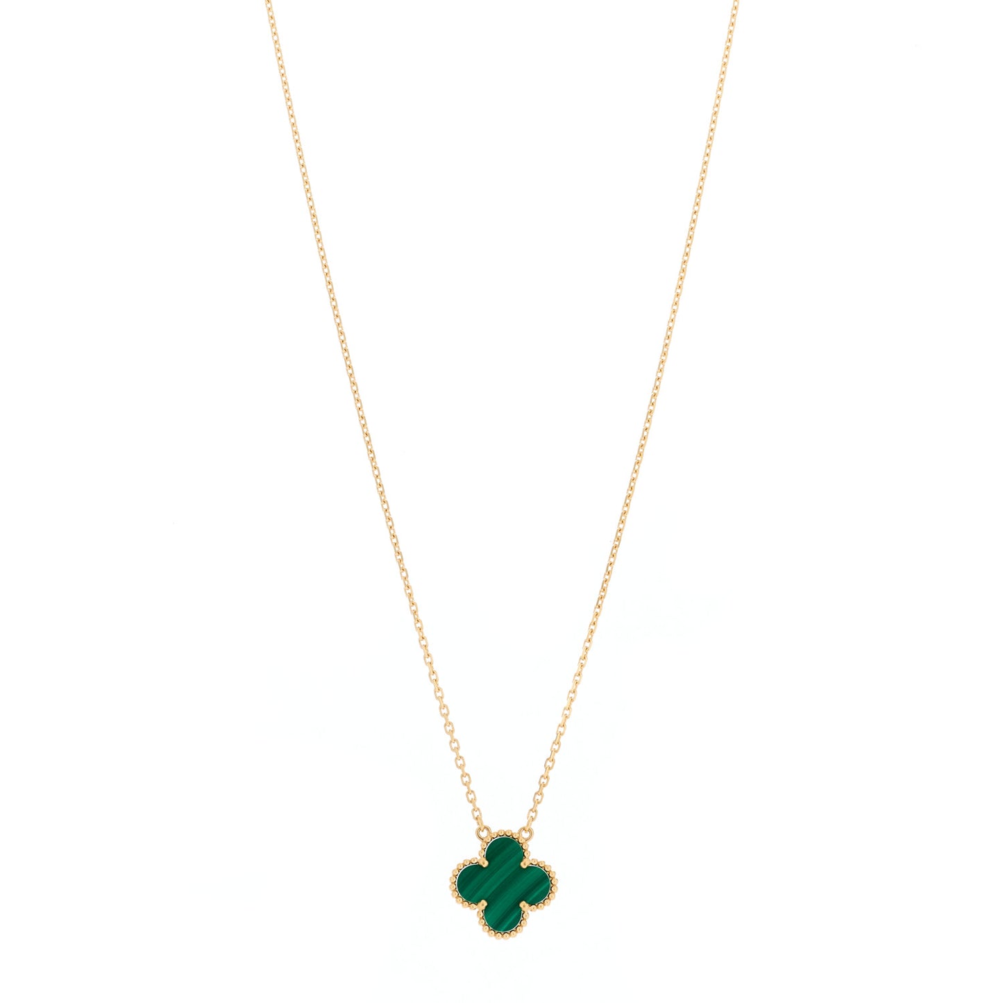 18K Yellow Gold Malachite Vintage Alhambra Pendant Necklace