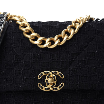 Chanel Tweed Quilted Large Chanel 19 Flap Black 10 of 11