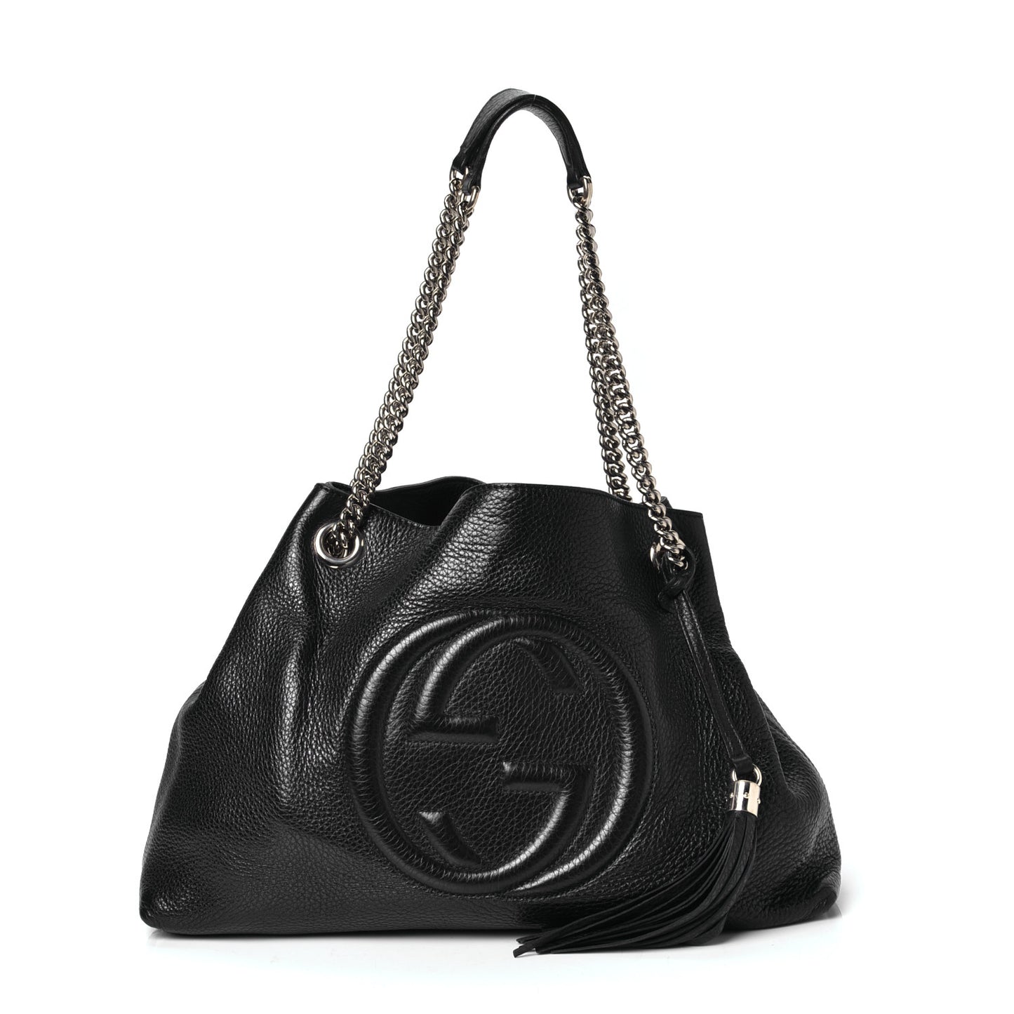 Pebbled Calfskin Medium Soho Chain Shoulder Bag Black