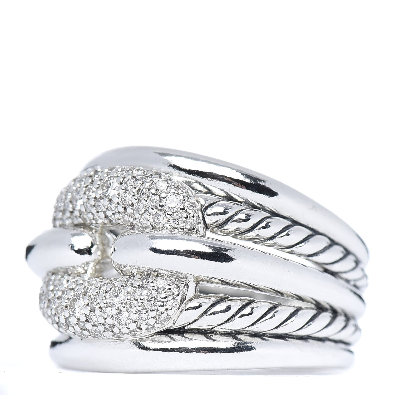 David Yurman Sterling Silver Diamond Thoroughbred Cushion Link Ring 54 7 3 of 5