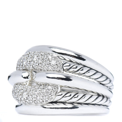 David Yurman Sterling Silver Diamond Thoroughbred Cushion Link Ring 54 7 3 of 5