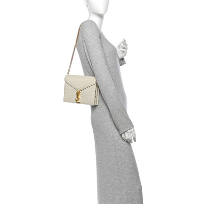 Saint Laurent Calfskin Crocodile Embossed Monogram Cassandra Clasp Bag Crema Soft 2 of 14