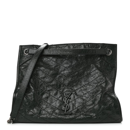 Saint Laurent Crinkled Calfskin Matelasse Monogram Medium Niki Shopper Tote New Vert 1 of 8