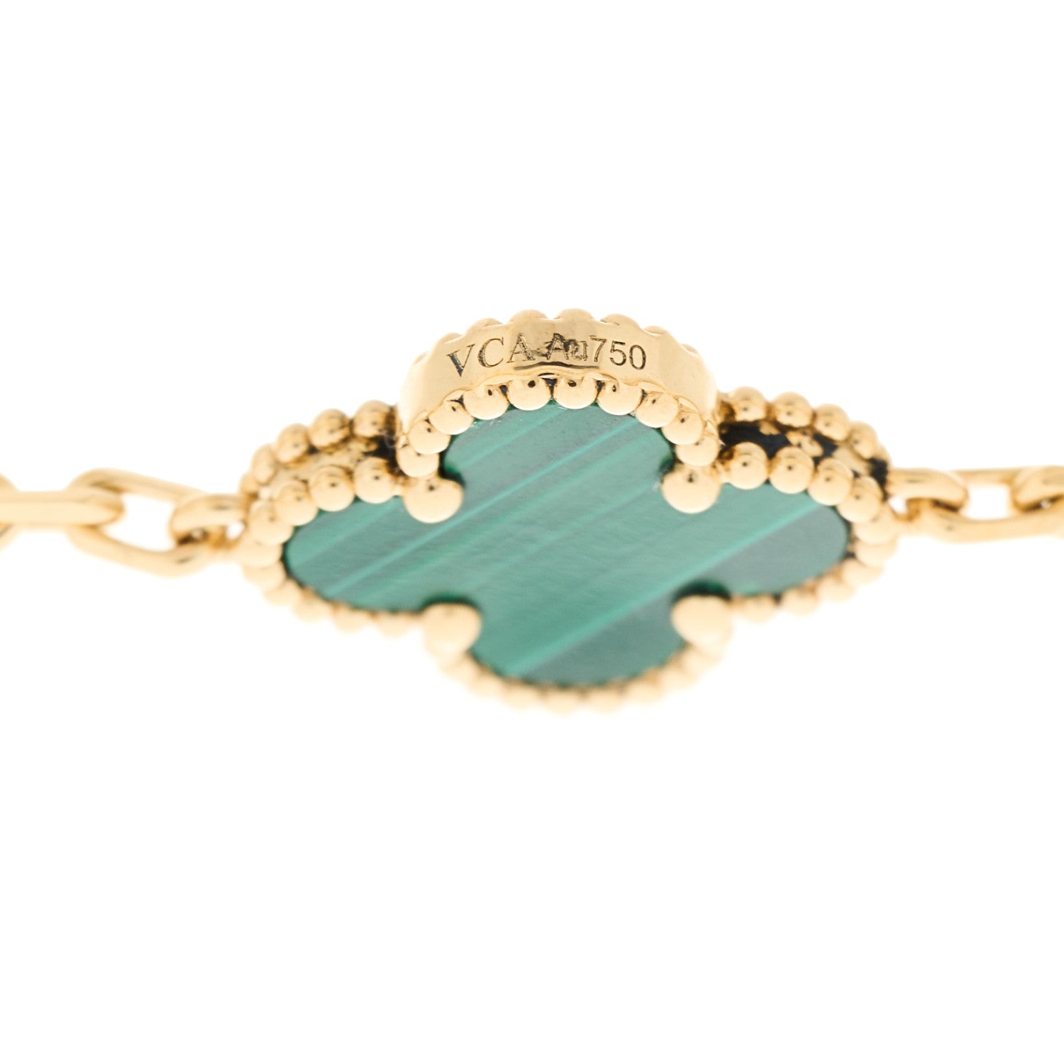 Van Cleef & Arpels 18K Yellow Gold Malachite 5 Motifs Vintage Alhambra Bracelet 3 of 4