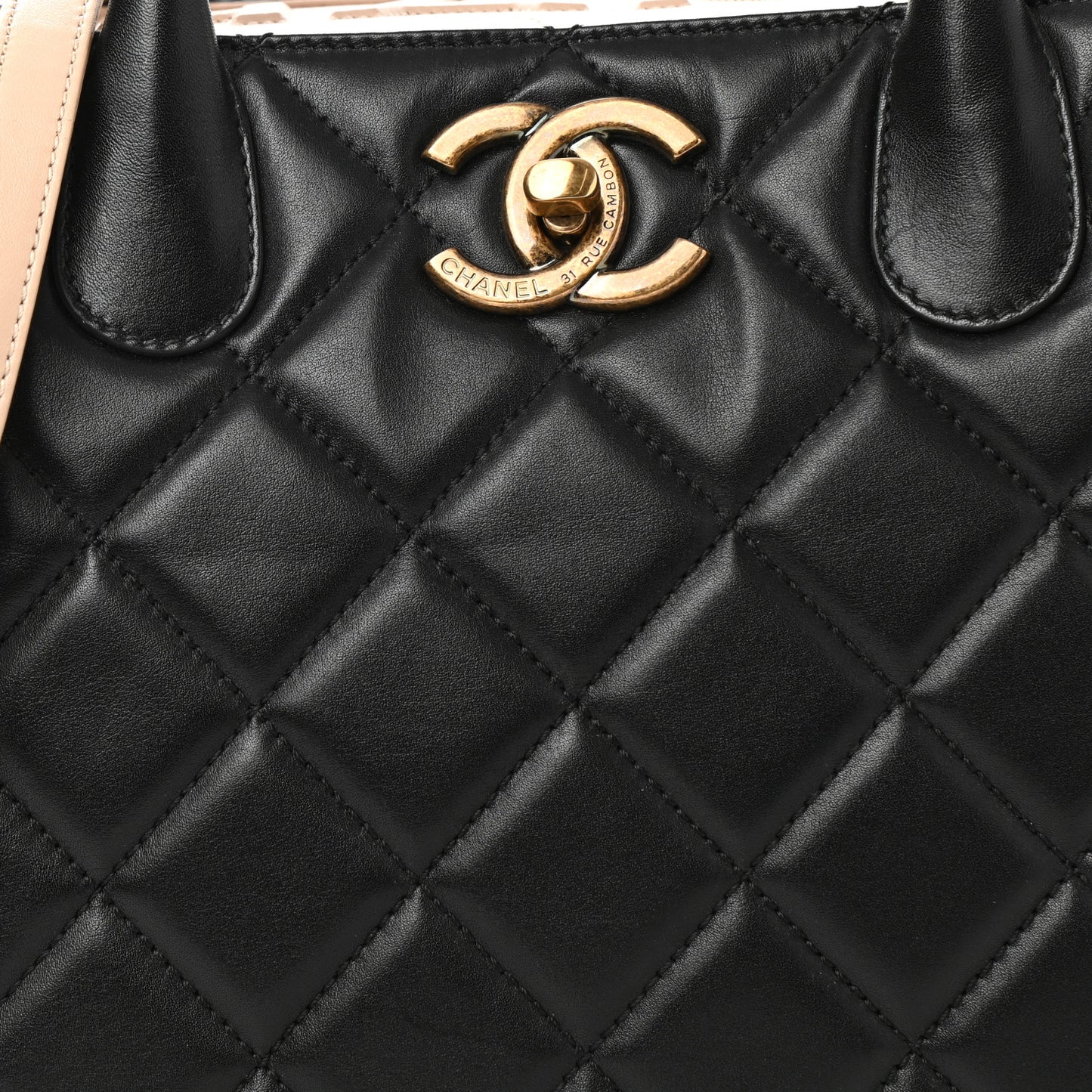 Lambskin Portobello Tote Black Beige