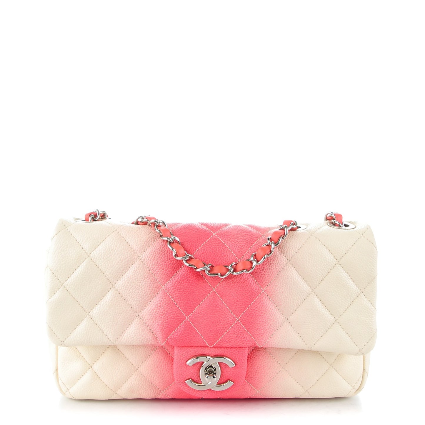Caviar Quilted Ombre Medium Single Flap White Rose Pink