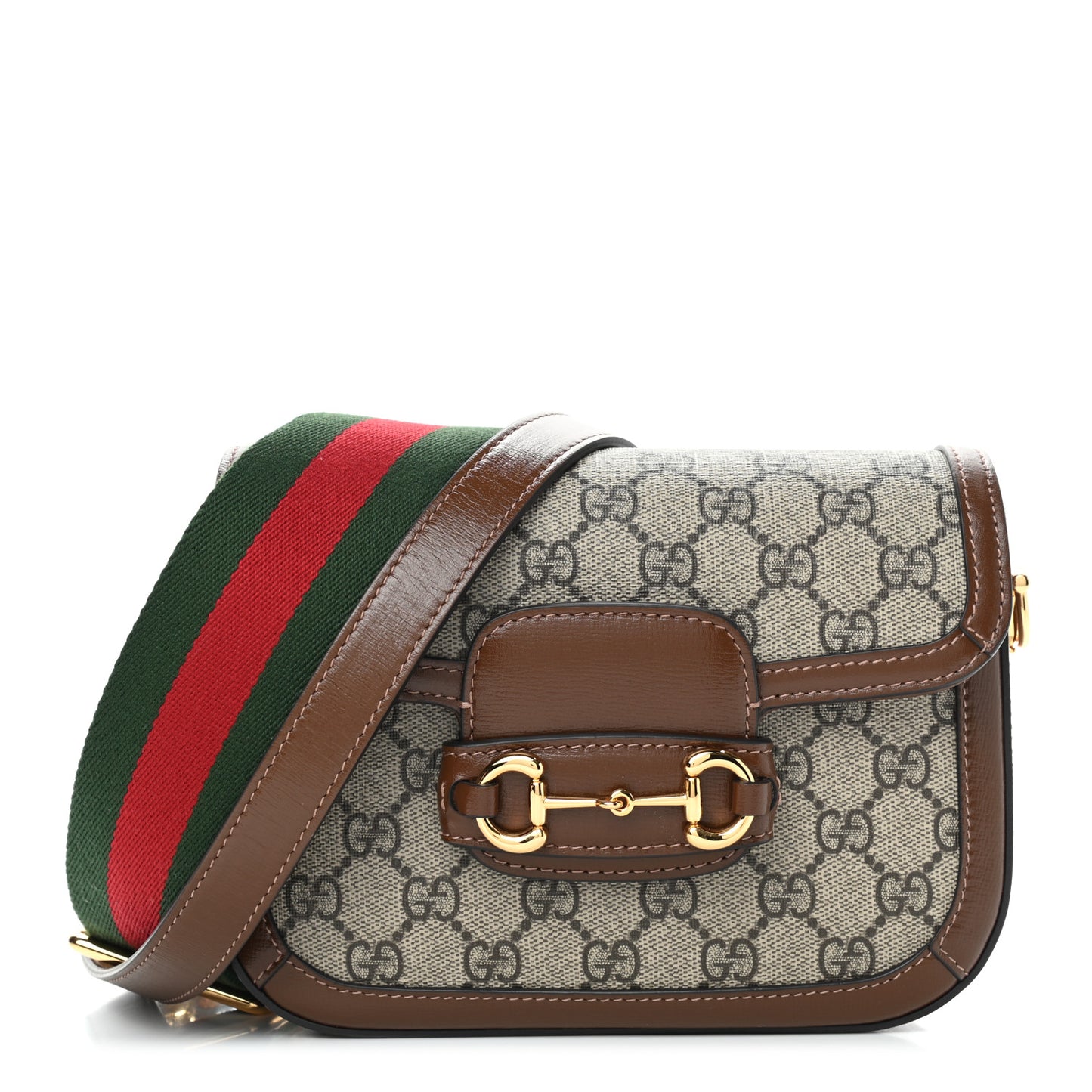 GG Supreme Monogram Web Mini Horsebit 1955 Shoulder Bag Beige Brown Sugar