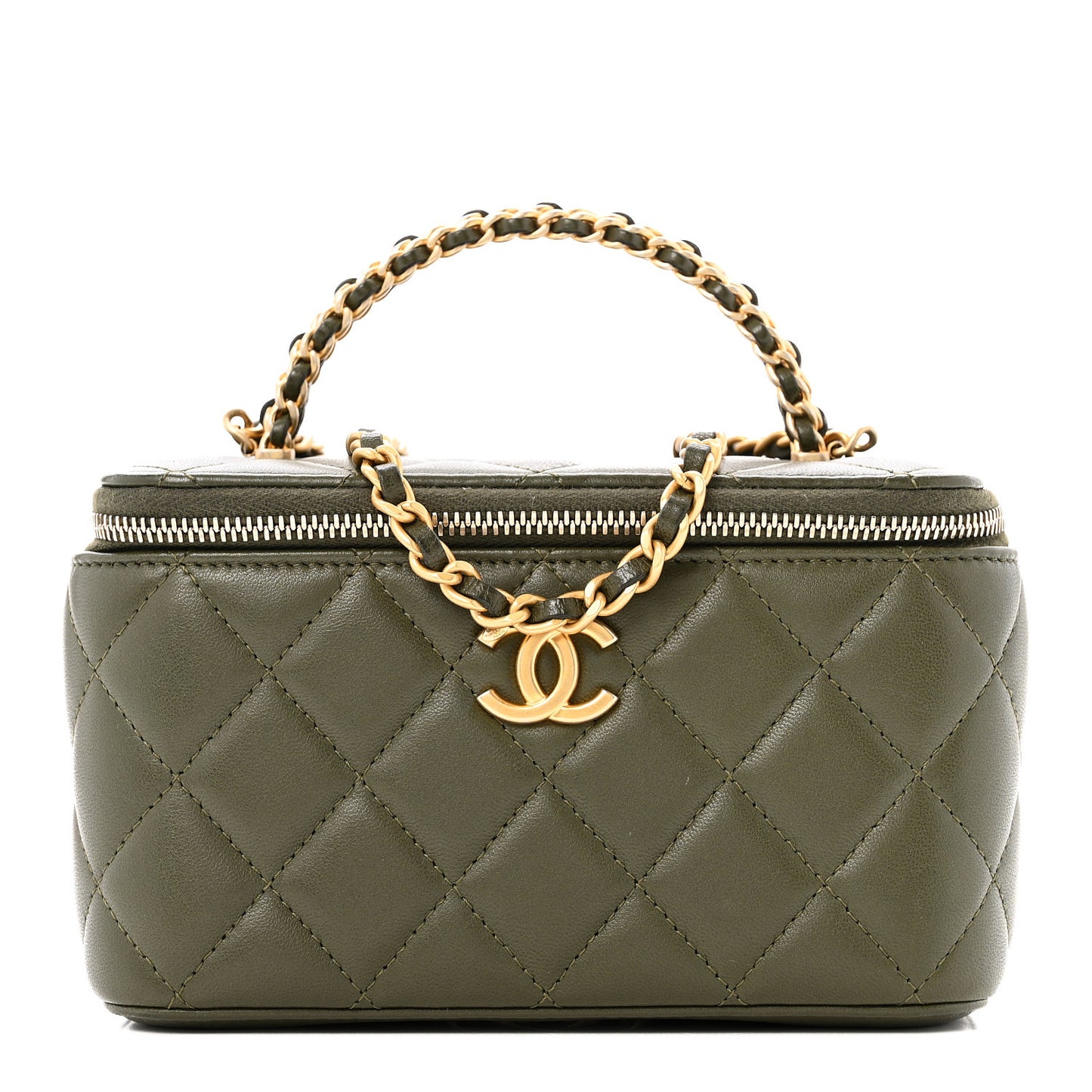Lambskin Quilted Pick Me Up Vanity Case Khaki