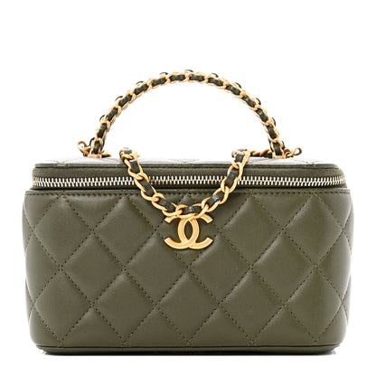 Chanel Lambskin Quilted Pick Me Up Vanity Case Khaki 1 of 11