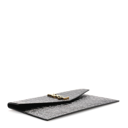 Saint Laurent Calfskin Crocodile Embossed Uptown Monogram Pouch Black 4 of 8