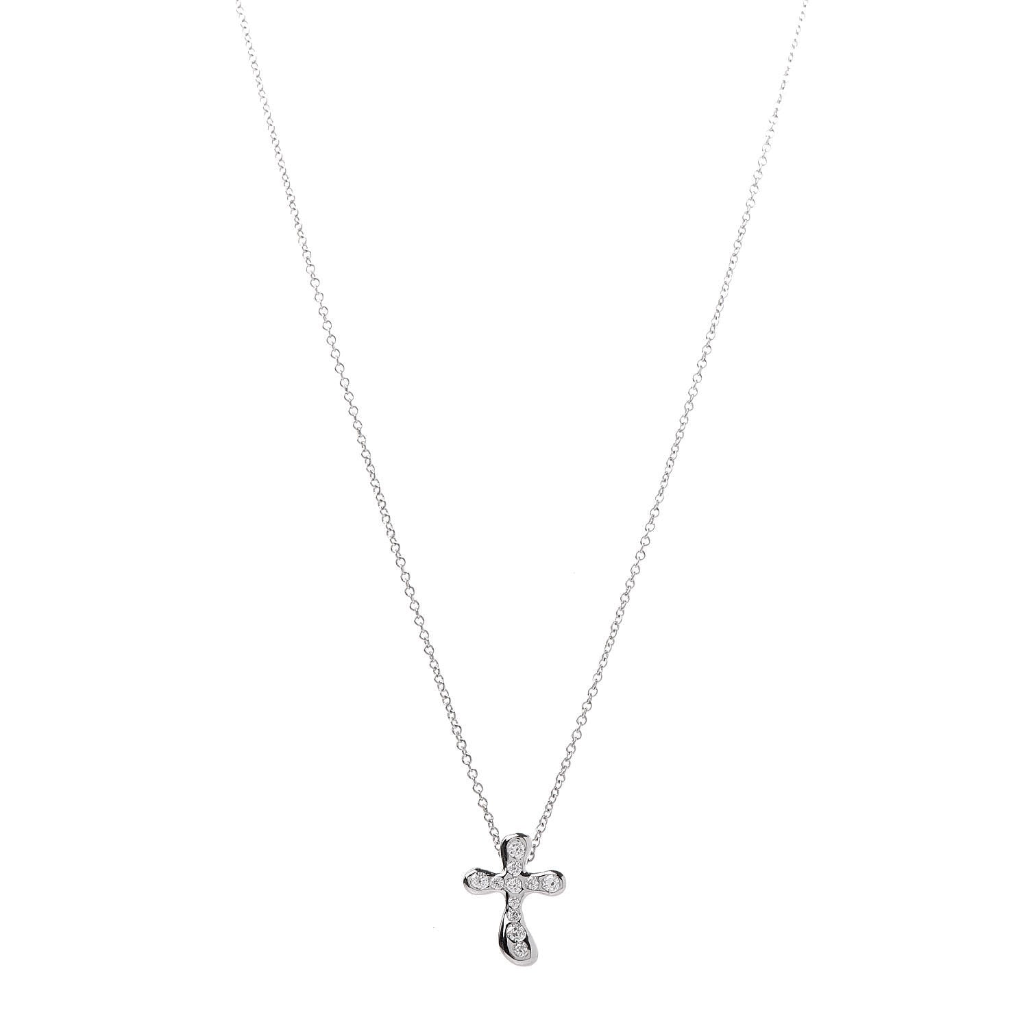 Tiffany Platinum Diamond 14mm Elsa Peretti Cross Pendant Necklace 1 of 8