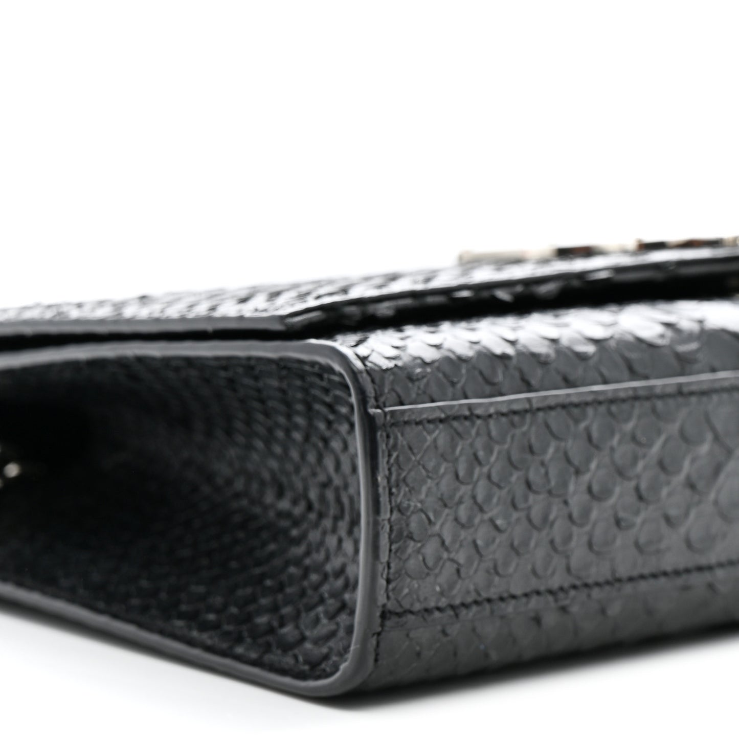 Snakeskin Medium Classic Monogram Kate Tassel Satchel Black