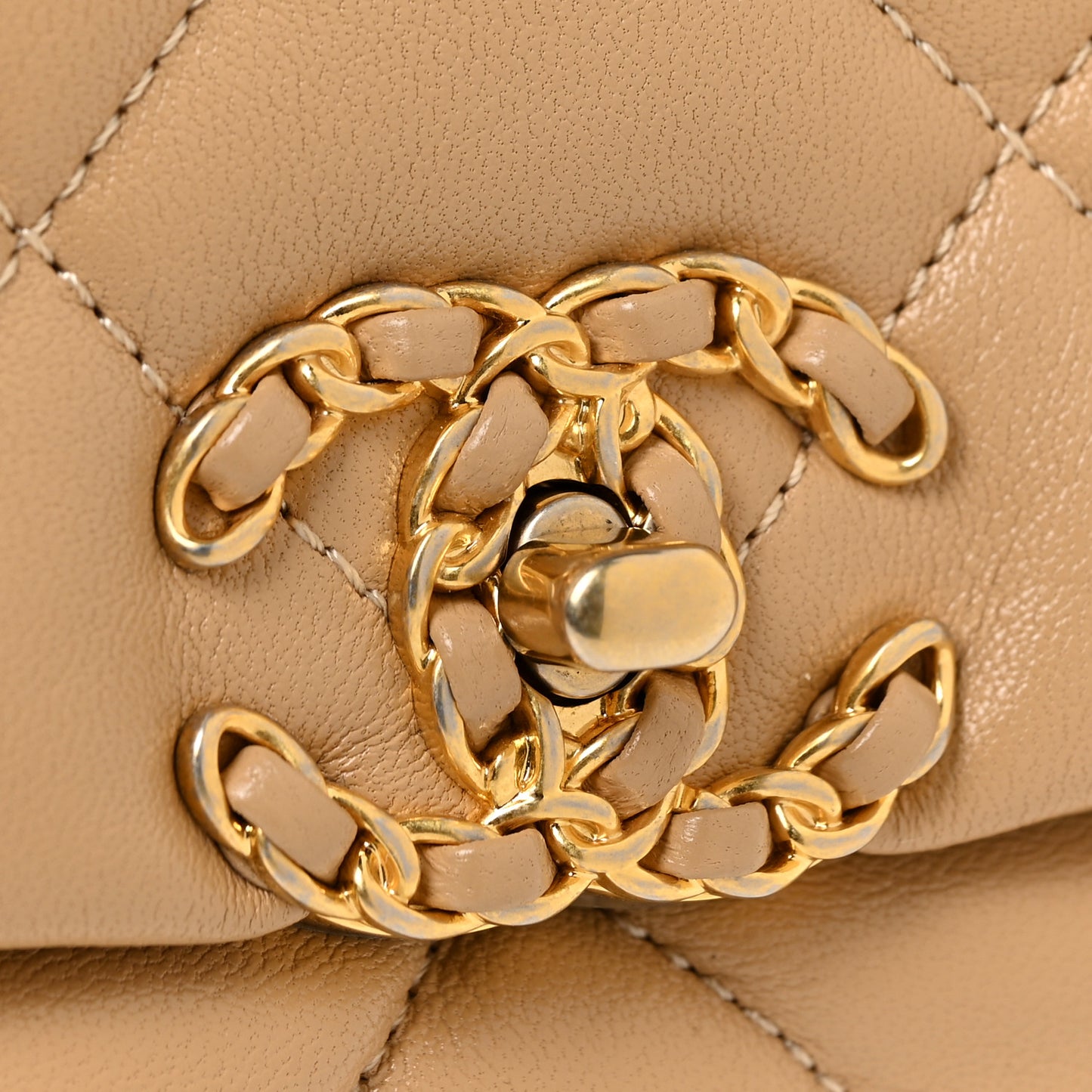 Goatskin Quilted Chanel 19 Waist Bag Dark Beige