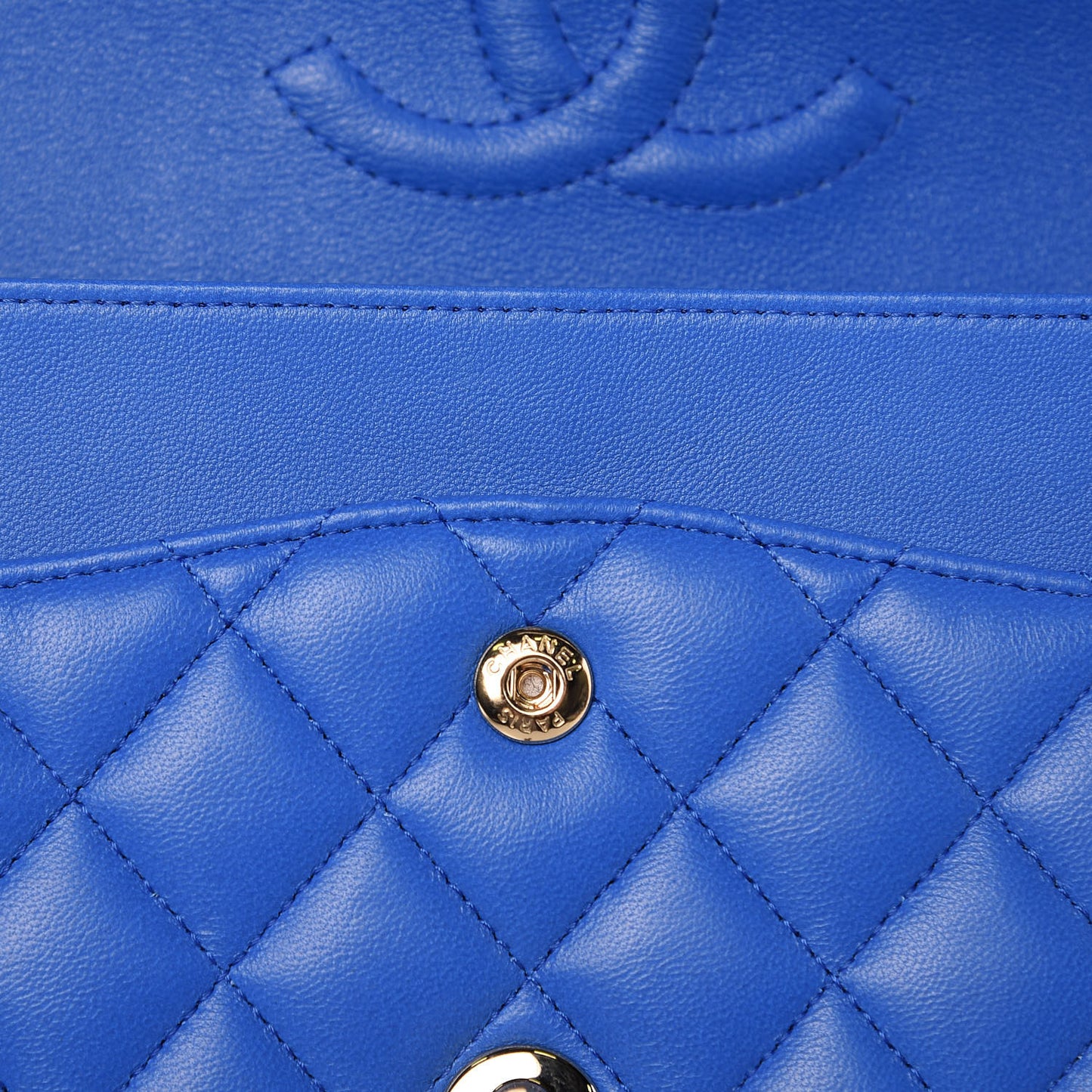 Lambskin Quilted Medium Double Flap Blue