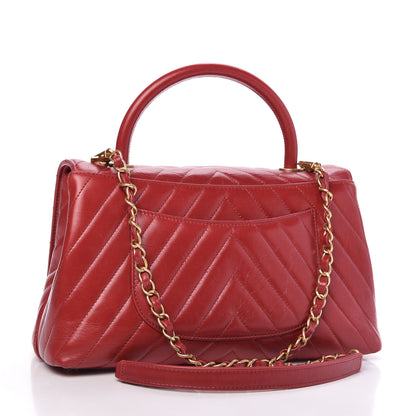 Chanel Calfskin Chevron Quilted Small Coco Handle Flap Red 3 of 10