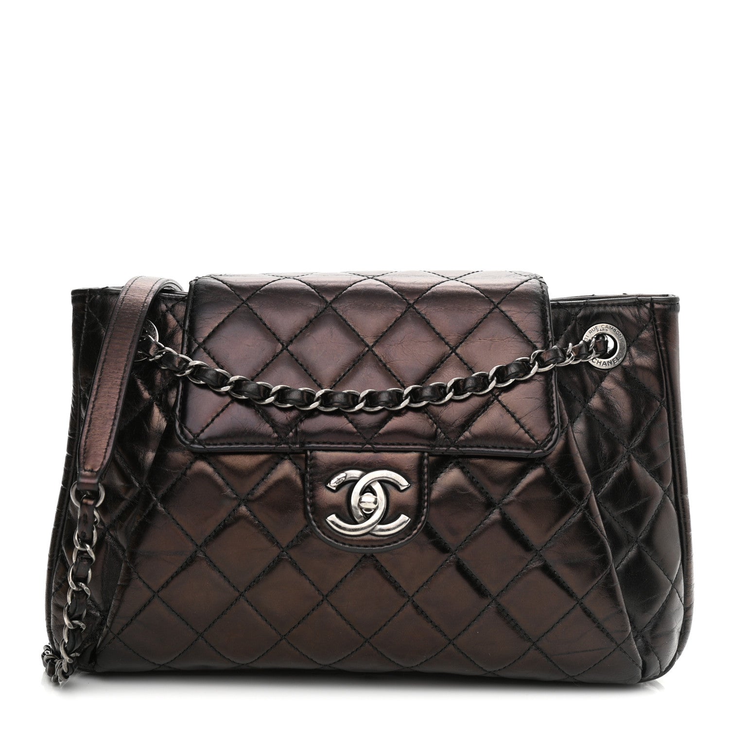 Chanel Glazed Calfskin Quilted Accordion Flap Black 2 of 9
