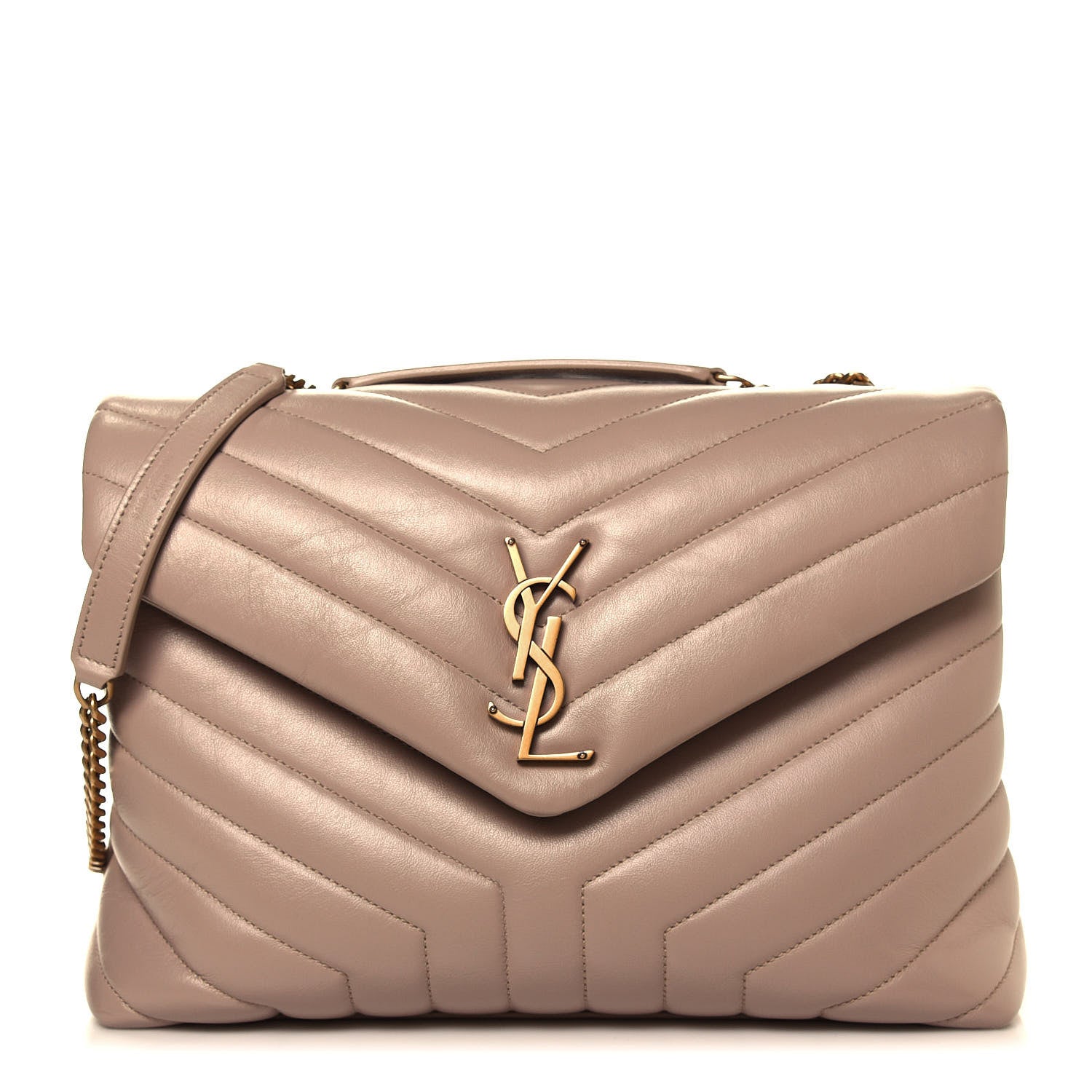 Saint Laurent Calfskin Y Quilted Monogram Medium Loulou Chain Satchel Dark Latte 1 of 4