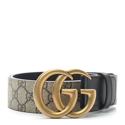 Gucci GG Supreme Monogram Matte Plutone Calfskin Double G 40mm Belt 95 38 Beige Ebony Black 1 of 5