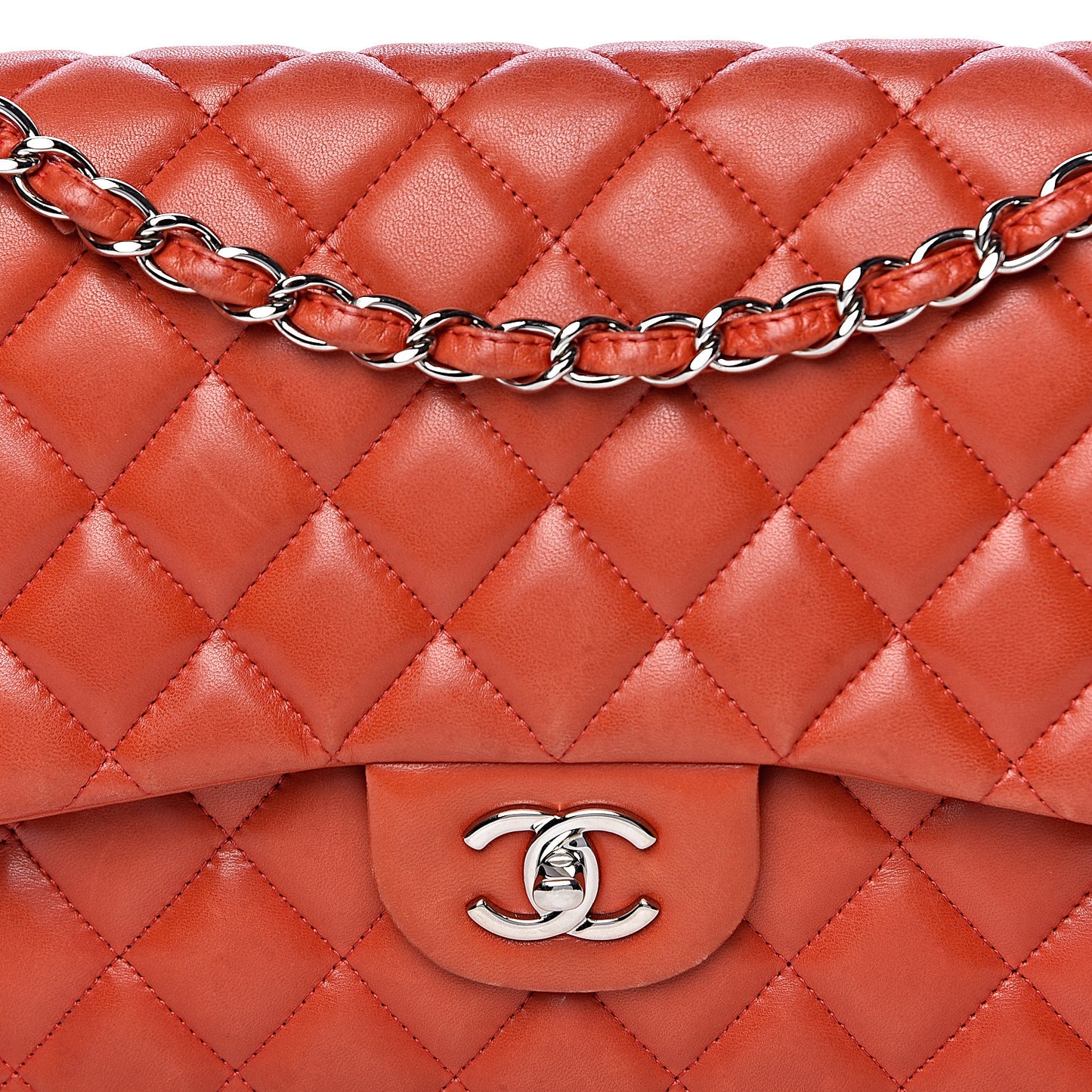 Lambskin Quilted Jumbo Double Flap Red