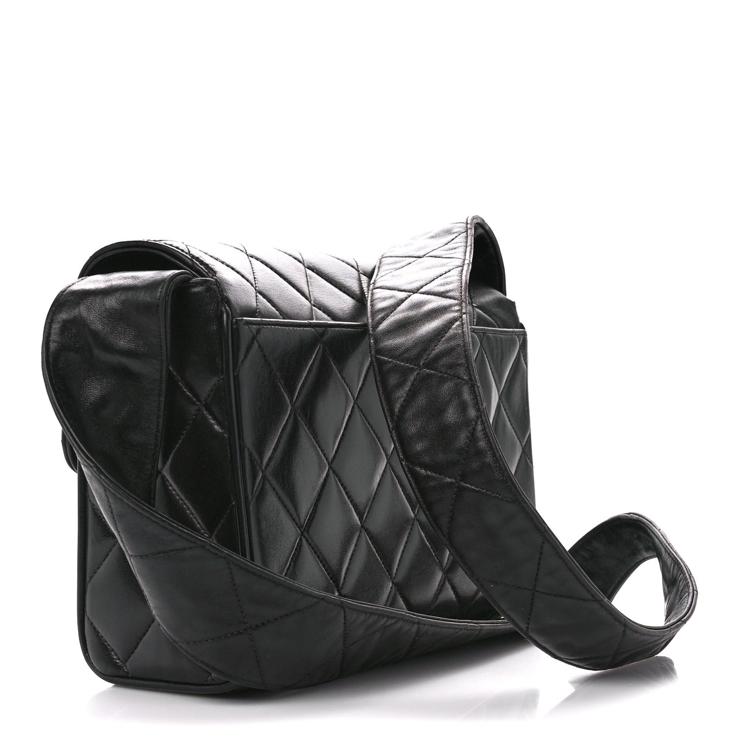 Lambskin Quilted CC Single Flap Shoulder Bag Black