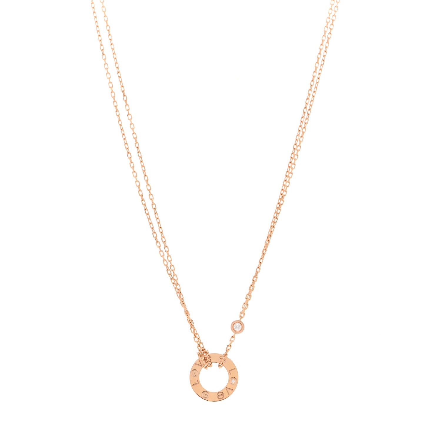 18K Pink Gold 2 Diamond LOVE Necklace