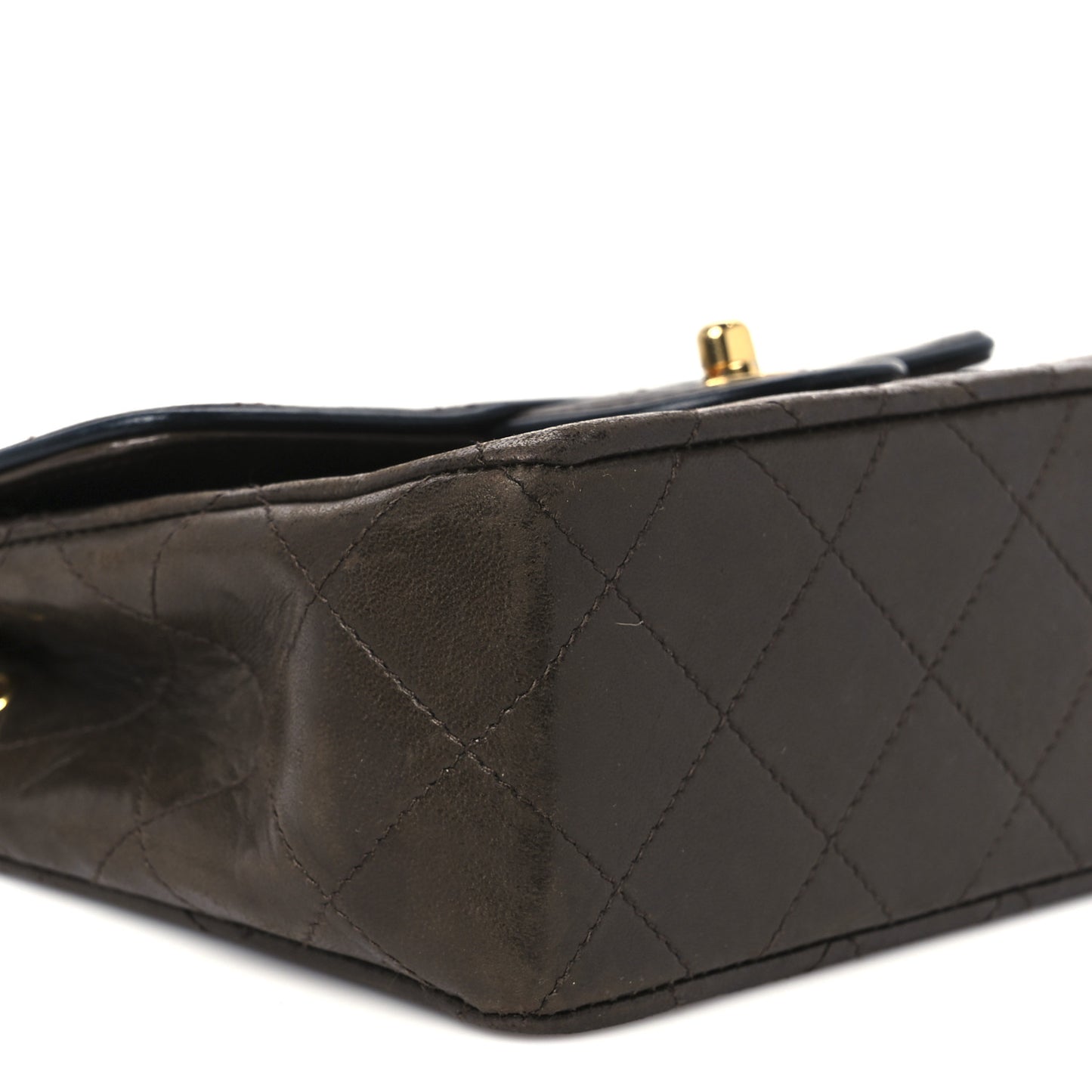 Lambskin Quilted Mini Square Flap Bag Dark Brown