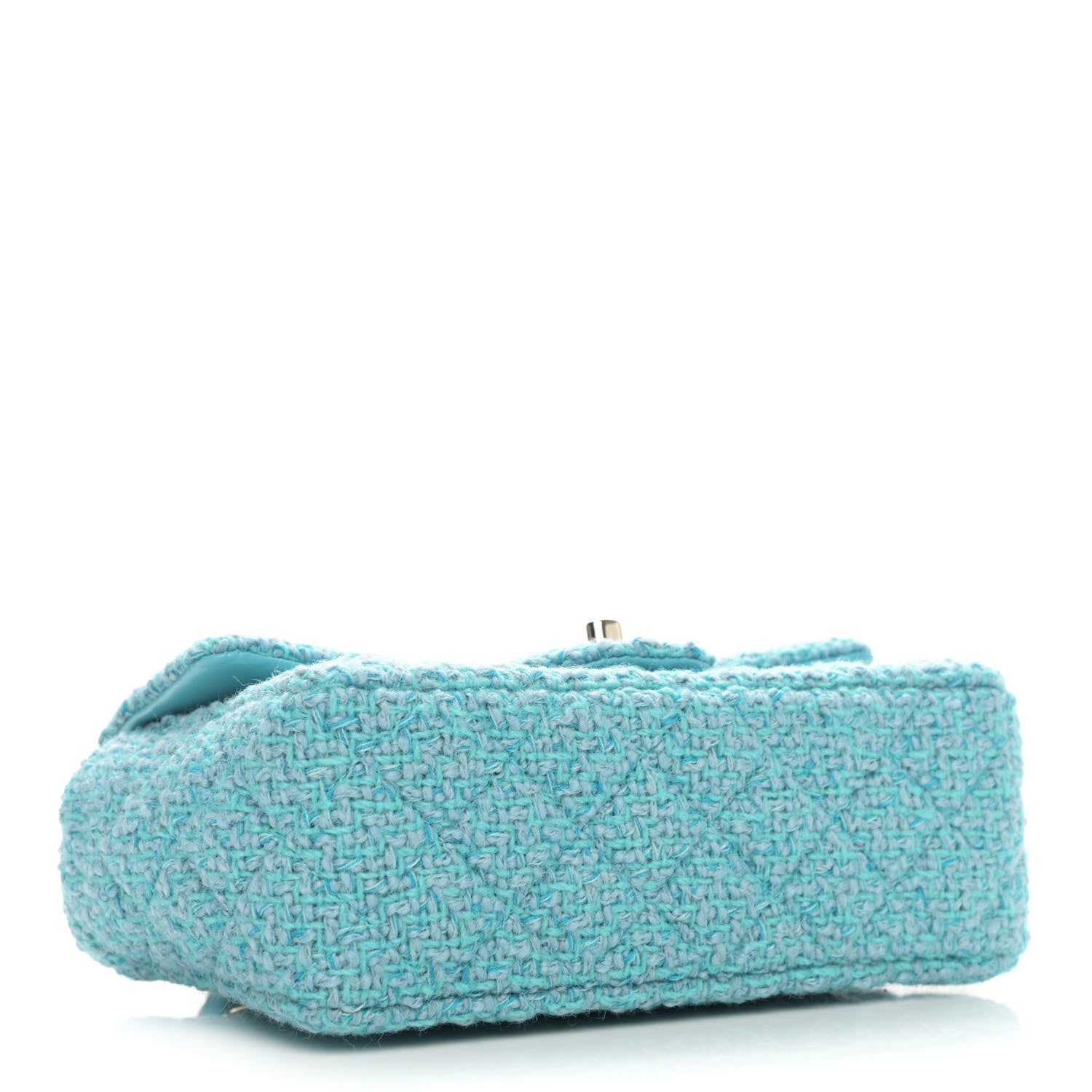 Chanel Wool Tweed Quilted Mini Rectangular Flap Turquoise Light Blue 3 of 10