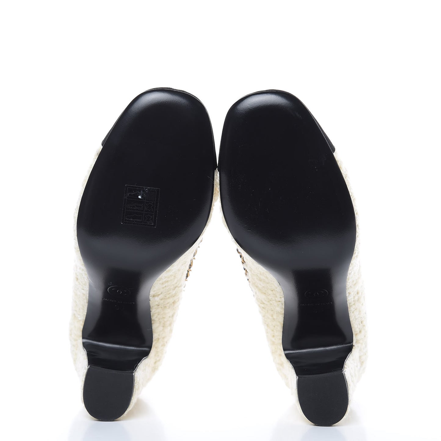 Tweed Grosgrain Chain Cap Toe Pumps 36 Ivory Black