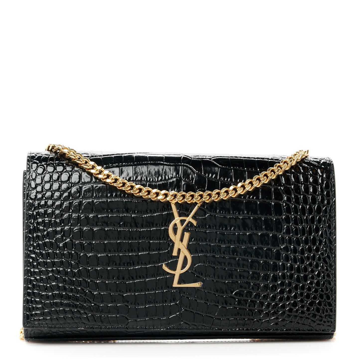 Calfskin Crocodile Embossed Cassandre Wallet On Chain WOC Black