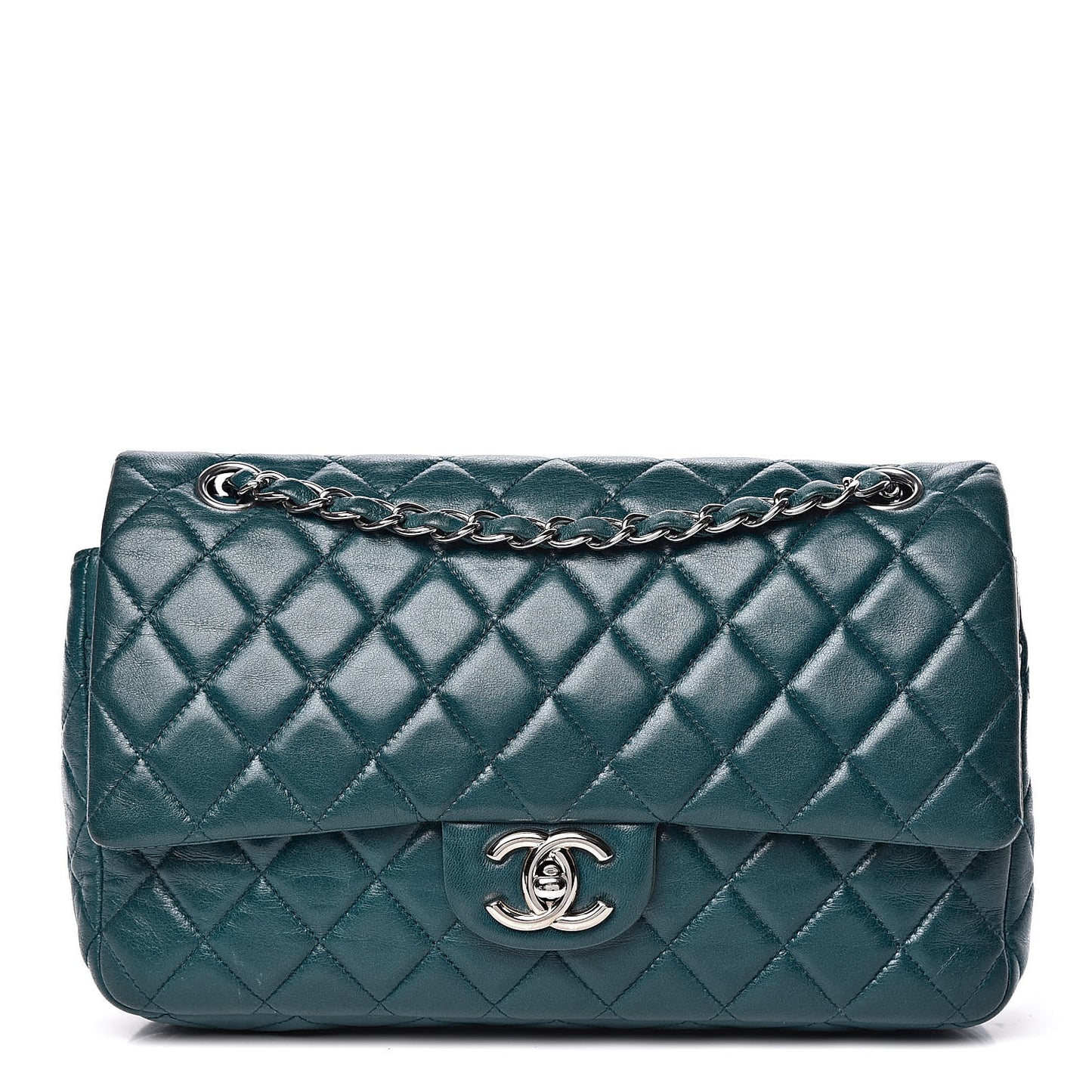 Lambskin Quilted Medium Double Flap Dark Green