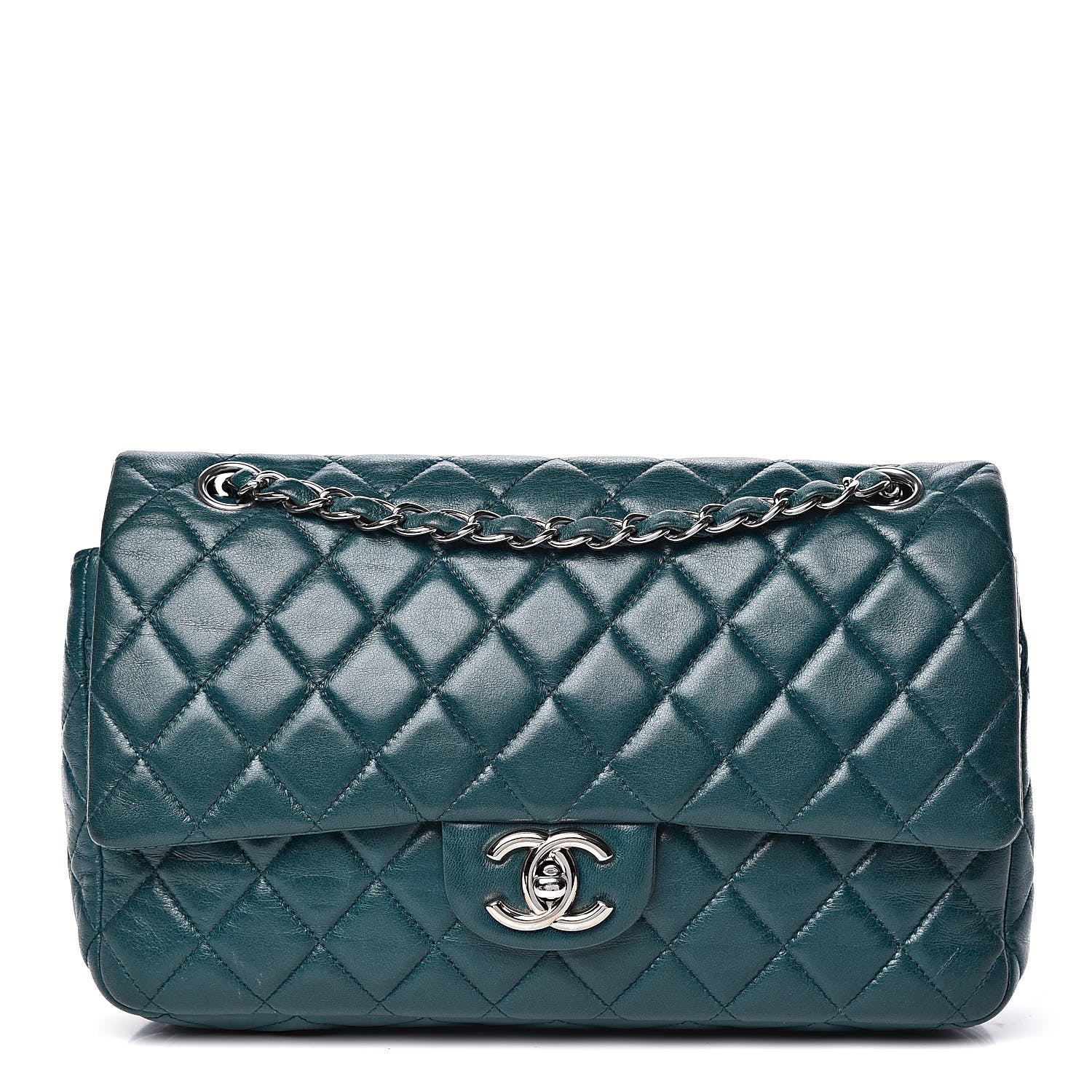 Chanel Lambskin Quilted Medium Double Flap Dark Green 1 of 16