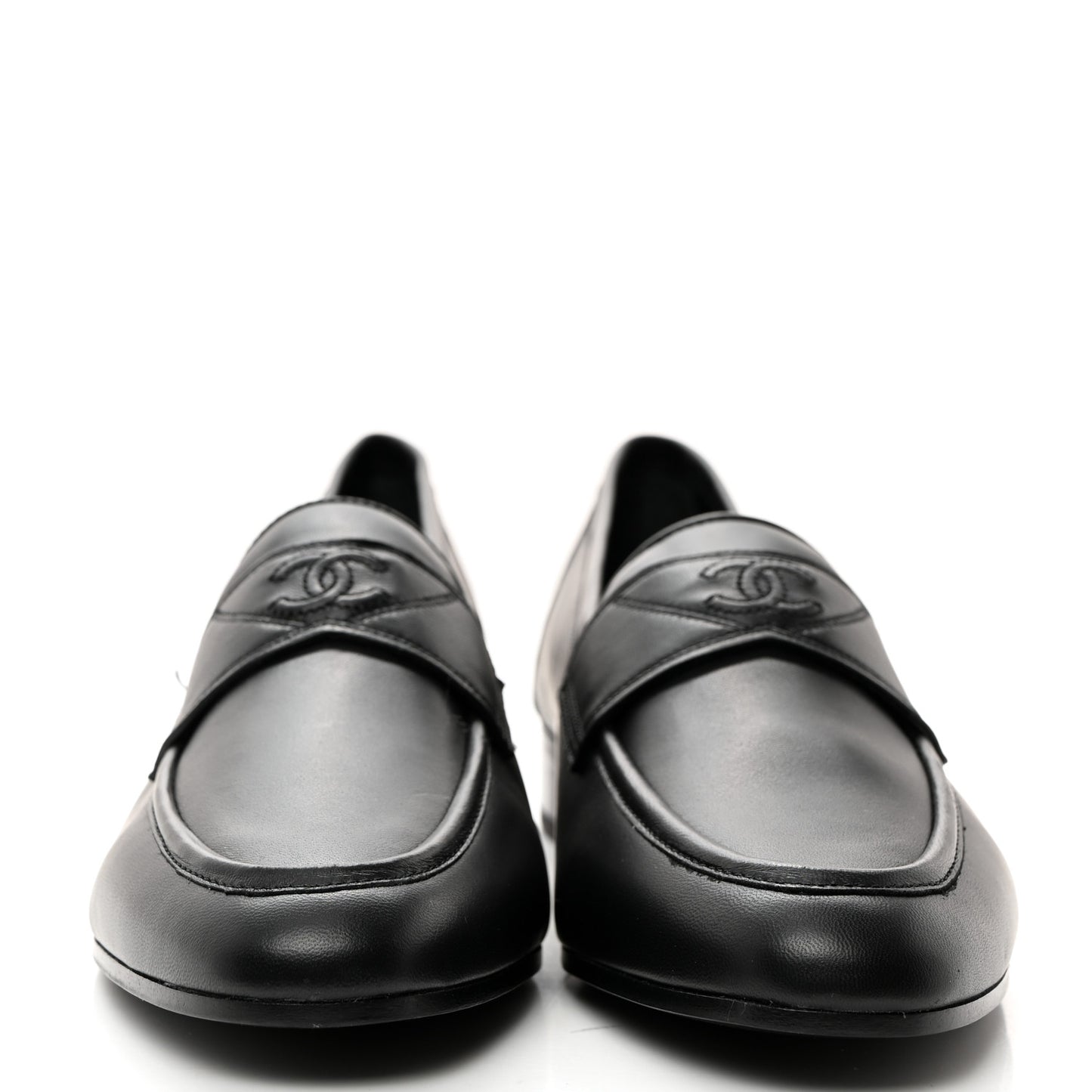 Calfskin Mens Stitched CC Loafers 42 Black