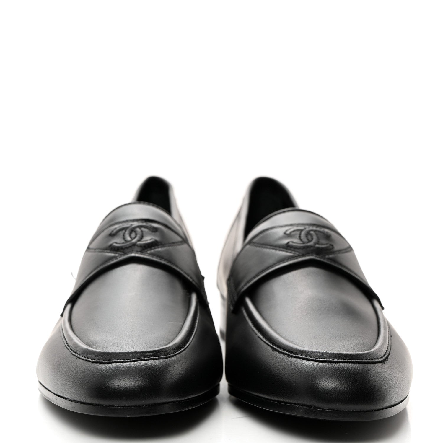 Chanel Calfskin Mens Stitched CC Loafers 42 Black 2 of 14