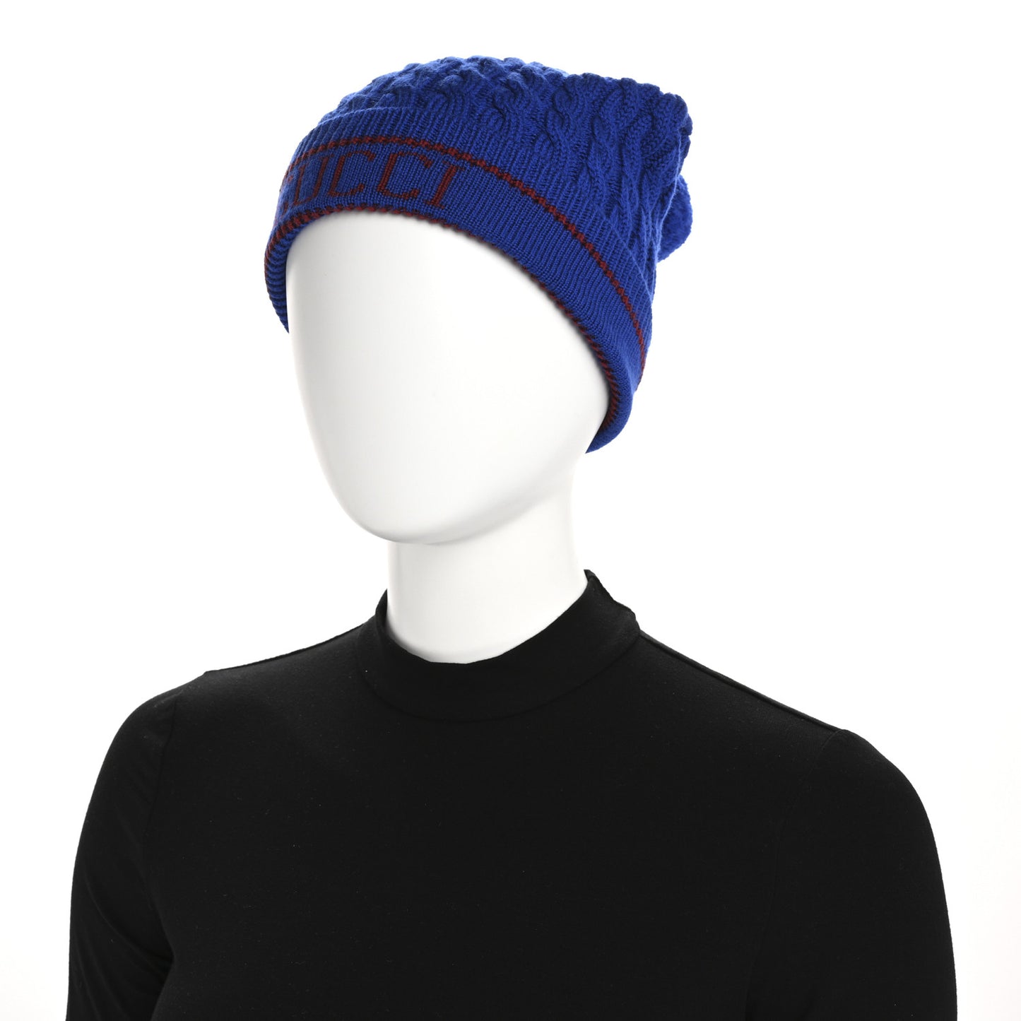 Wool Knit Monogram Beanie Hat M Bluette Red