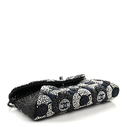 Chanel Satin Strass Flower Clutch With Chain Black White Blue 4 of 10