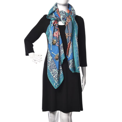 Hermes Cashmere Silk Zenobie Reine De Palmyre Shawl 140 Turquoise Rose Gris Bleuete 2 of 10
