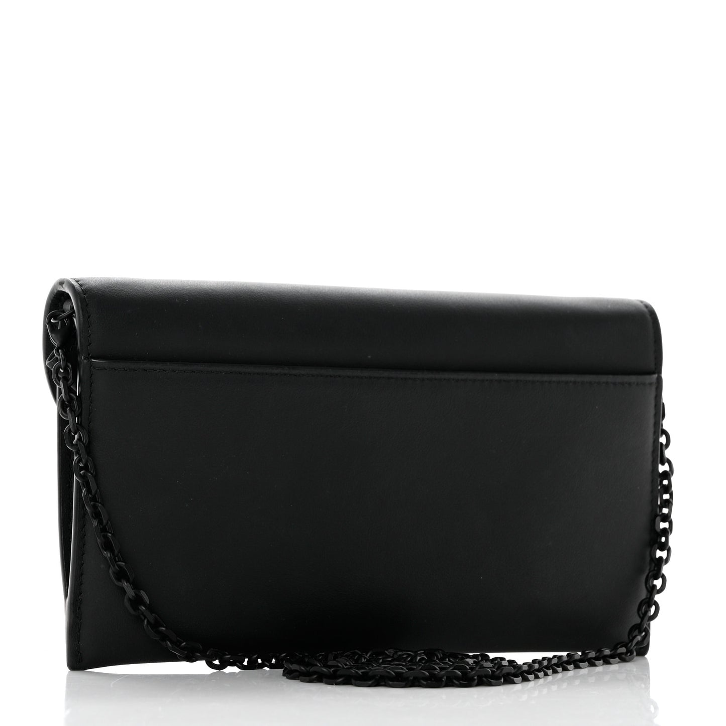 Ultra Matte Calfskin Saddle Chain Wallet Pouch Black