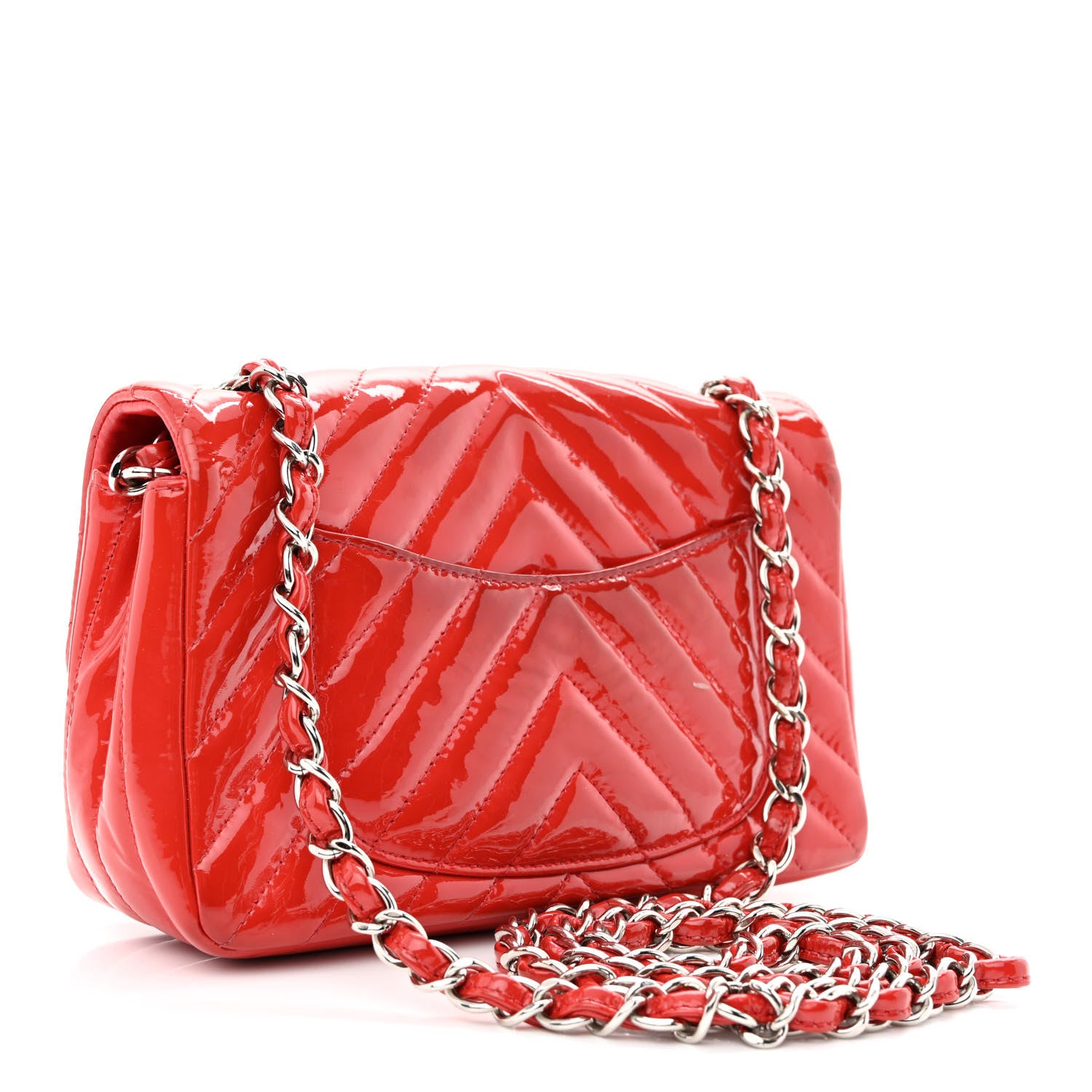 Chanel Patent Calfskin Chevron Quilted Mini Rectangular Flap Red 3 of 14