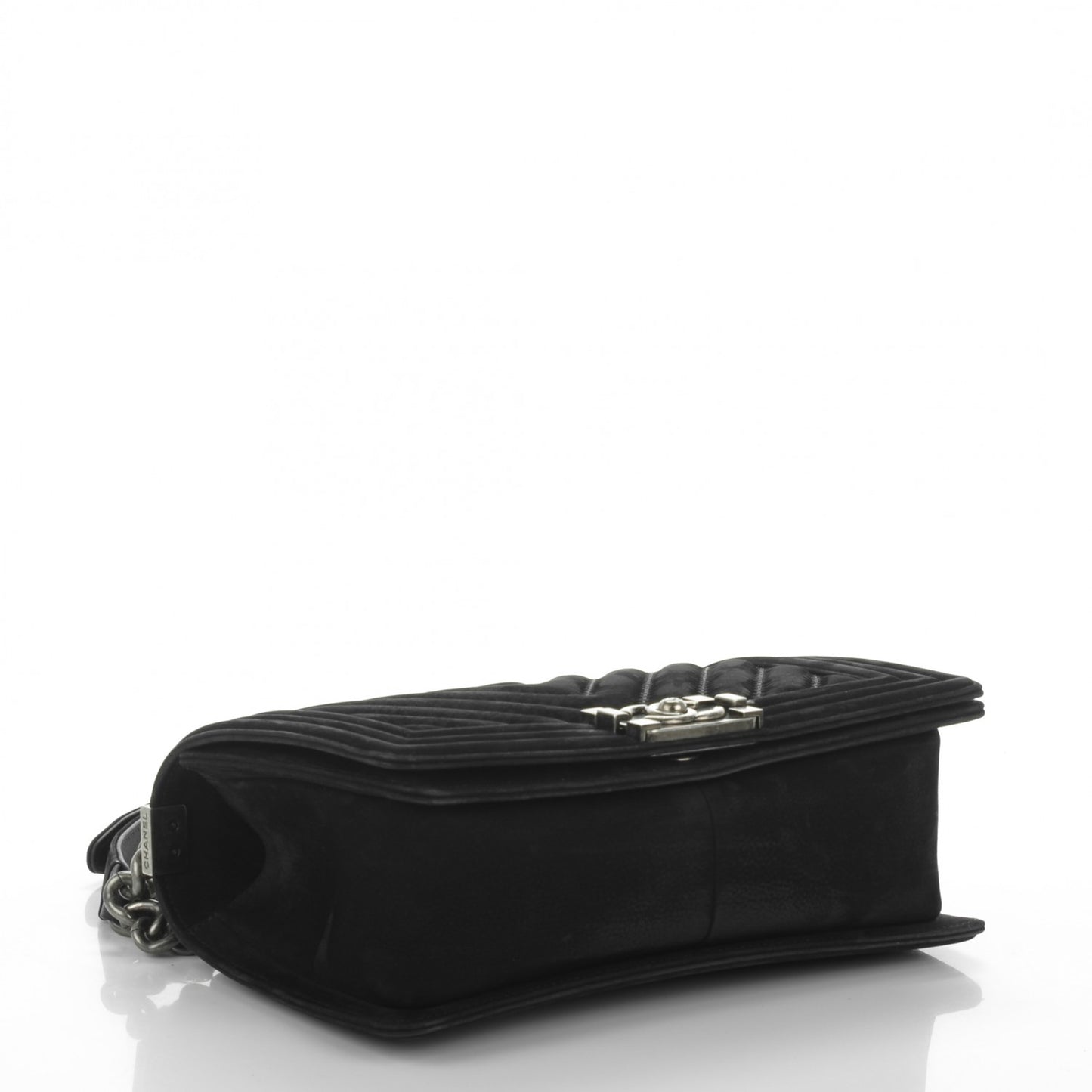 Nubuck Chevron Stitched Medium Boy Flap Black