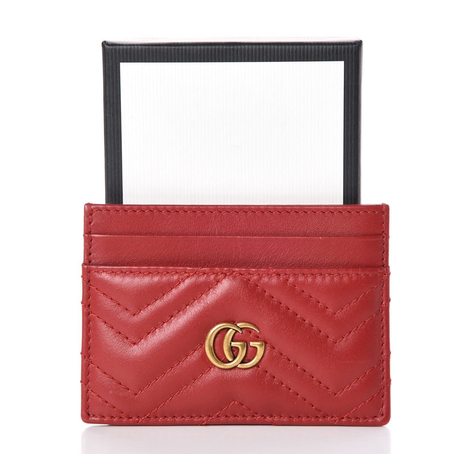 Gucci Calfskin Matelasse GG Marmont Card Holder Hibiscus Red 9 of 9
