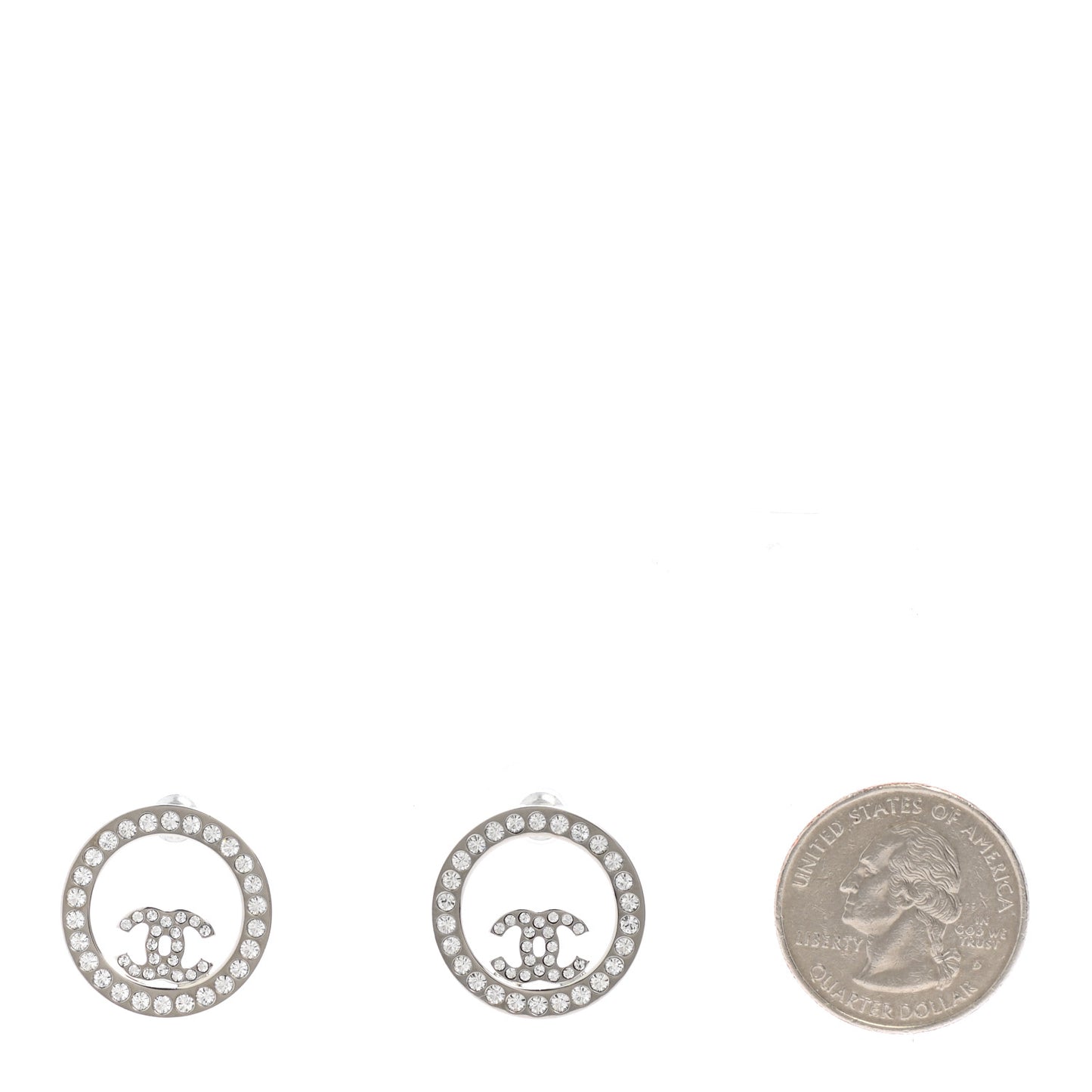 Crystal CC Round Earrings Silver