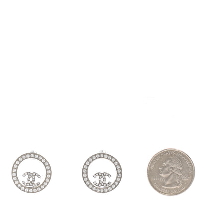 Chanel Crystal CC Round Earrings Silver 2 of 5