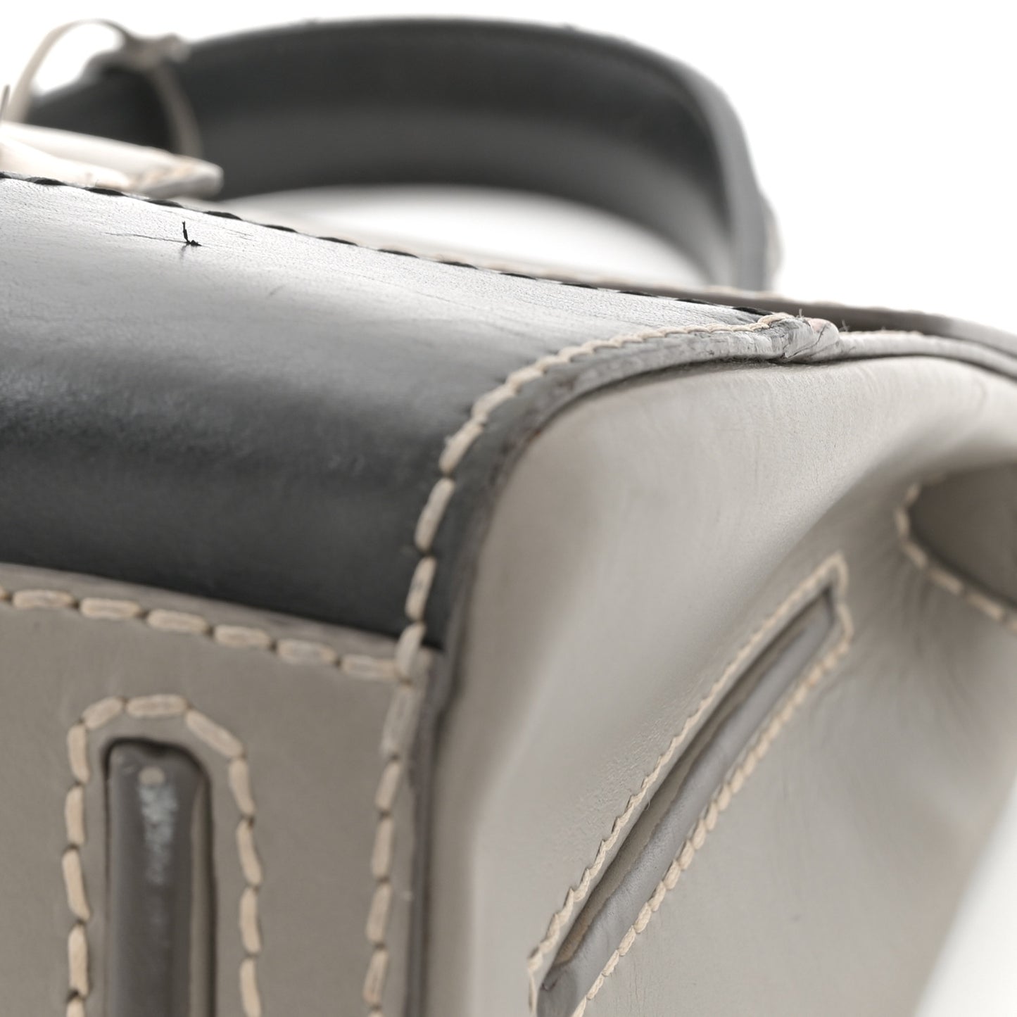 Vitello Tri-Color Medium Sound Top Handle Satchel Grigio Black