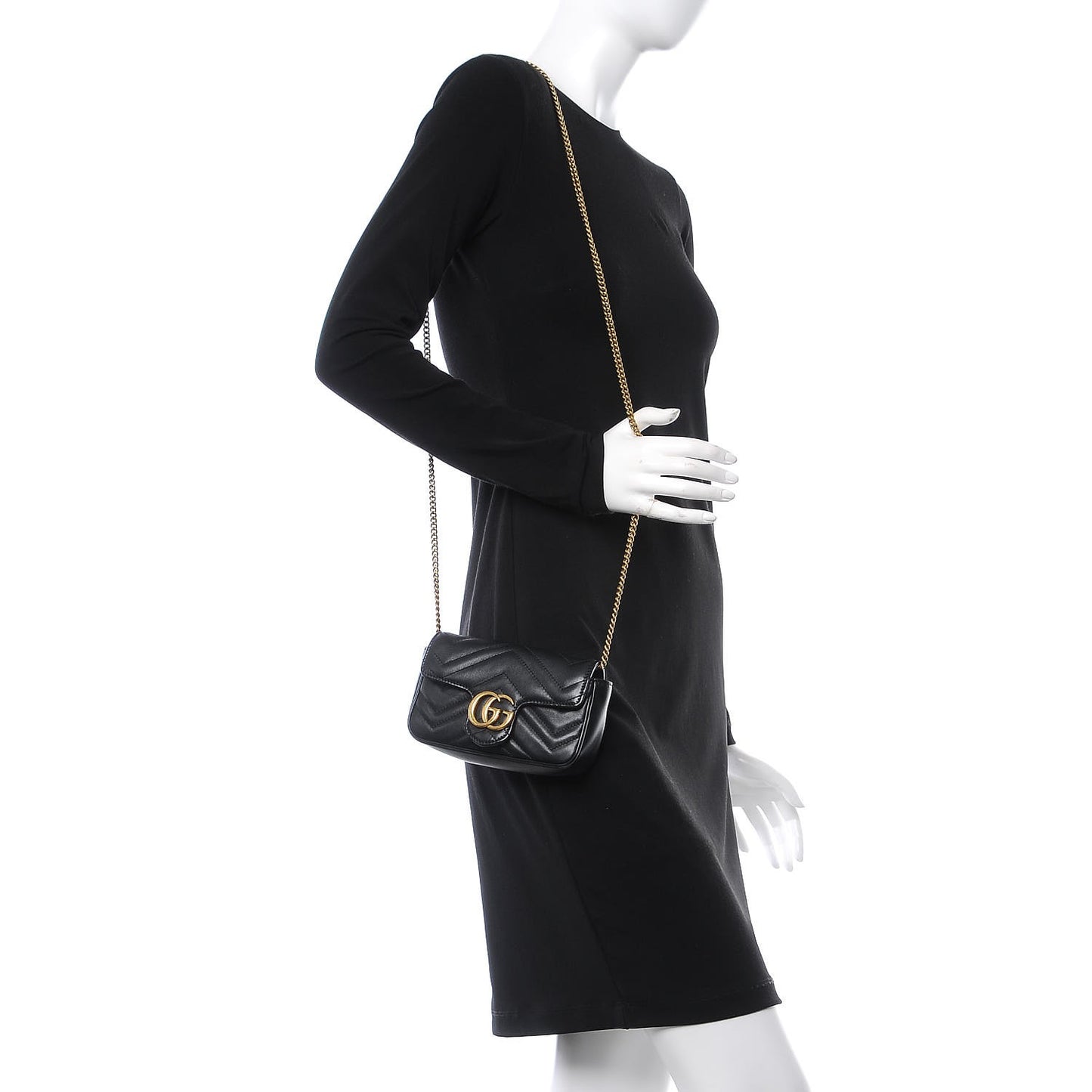 Calfskin Matelasse Super Mini GG Marmont Shoulder Bag Black