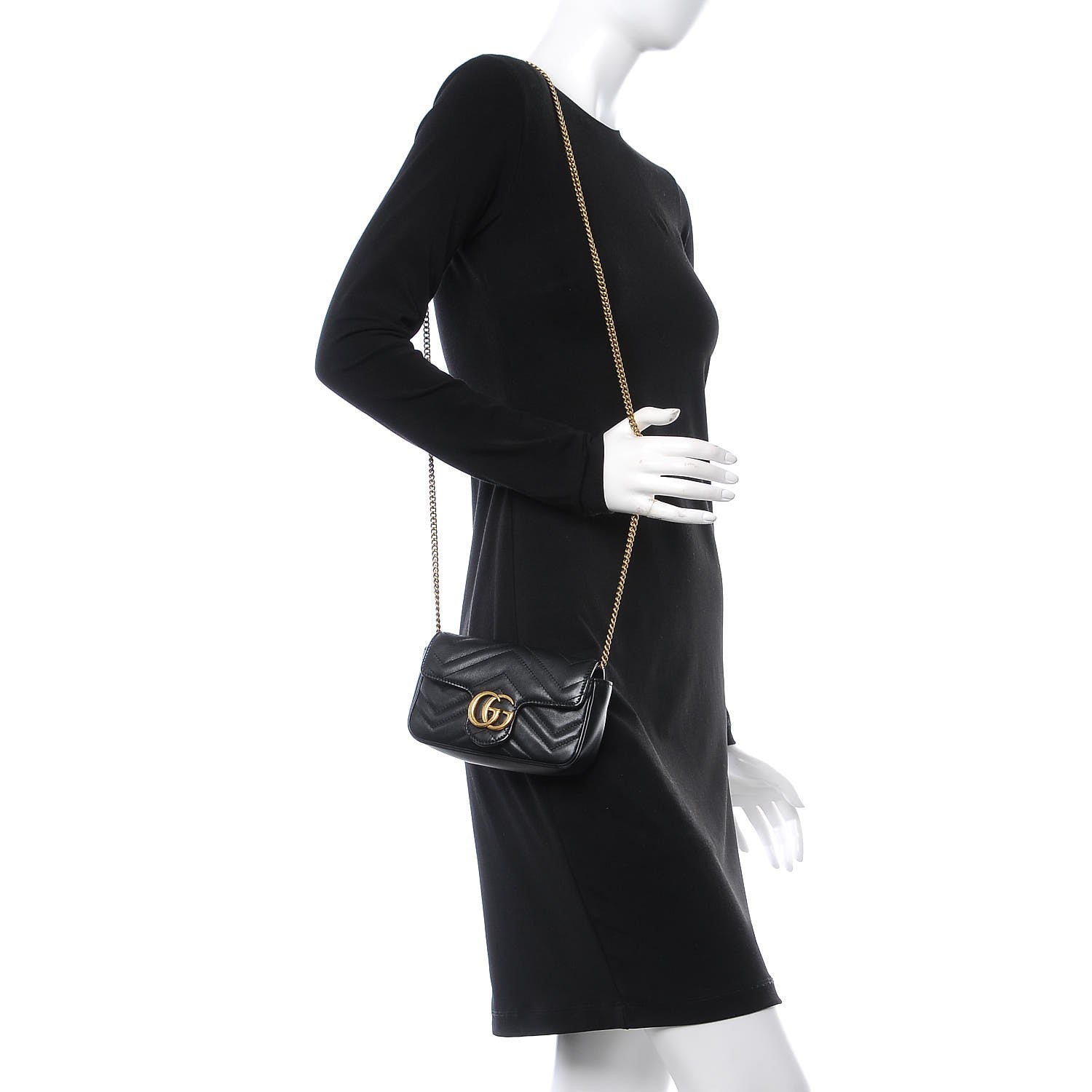Gucci Calfskin Matelasse Super Mini GG Marmont Shoulder Bag Black 2 of 7