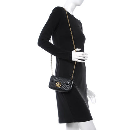 Gucci Calfskin Matelasse Super Mini GG Marmont Shoulder Bag Black 2 of 7