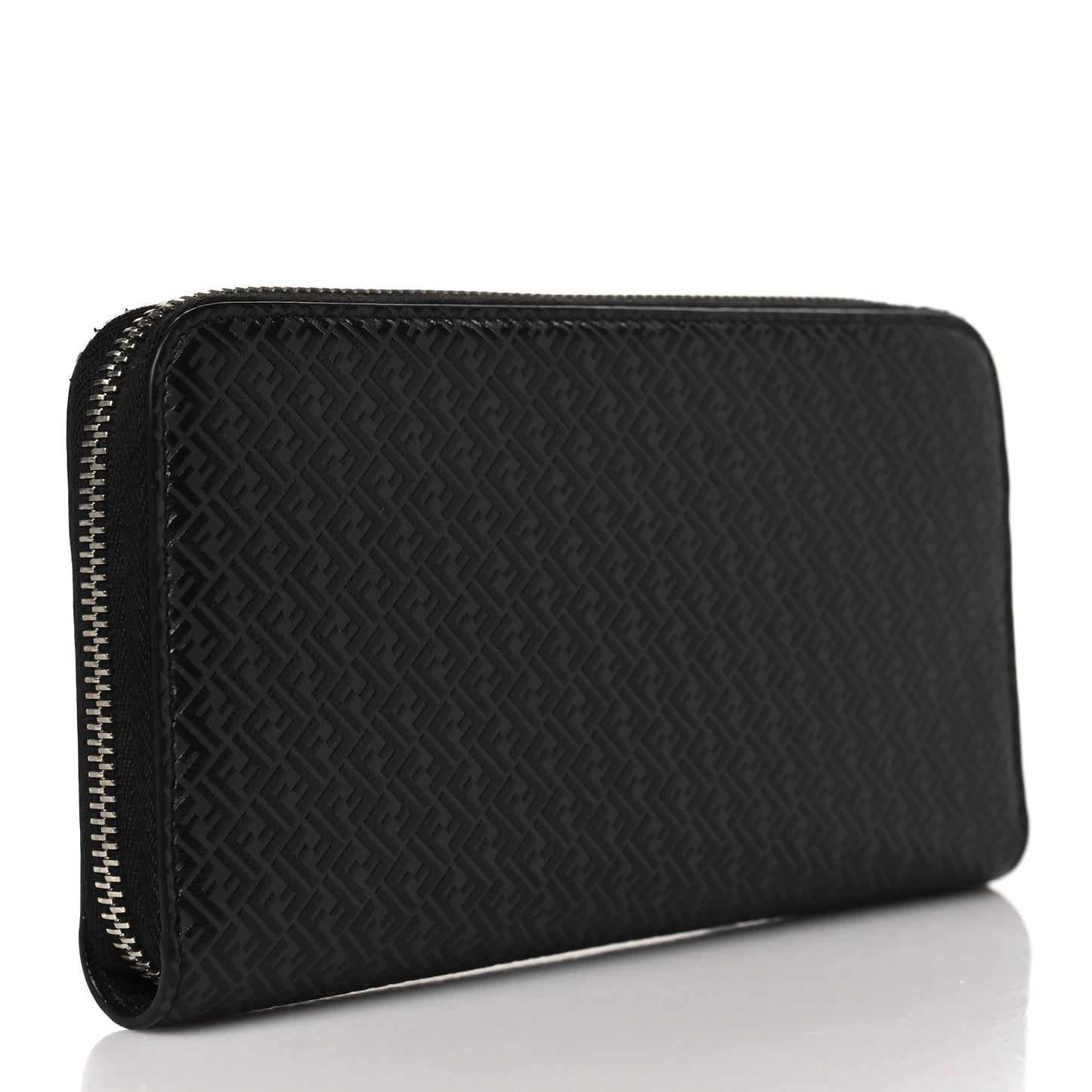 Vitello Grace Light Micro FF Embossed Zip Around Wallet Asfalto Black