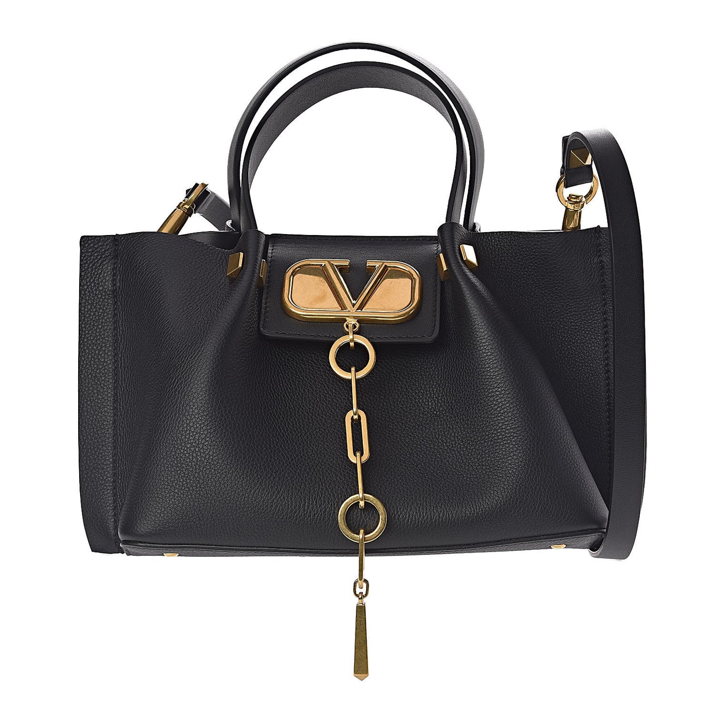 Grainy Calfskin Small VLogo Escape Shopper Black