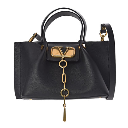 Valentino Garavani Grainy Calfskin Small VLogo Escape Shopper Black 1 of 11